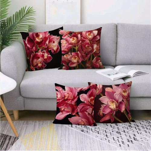 Dooqon Cuscini da Esterno Impermeabili nero orchidea, Set di 4 Quadrate Cuscini per Divano 70x70, Lin Resistente alle Intemperie Copricuscini Cerniera Invisibile Esterno Decor Arredo Giardino I-250