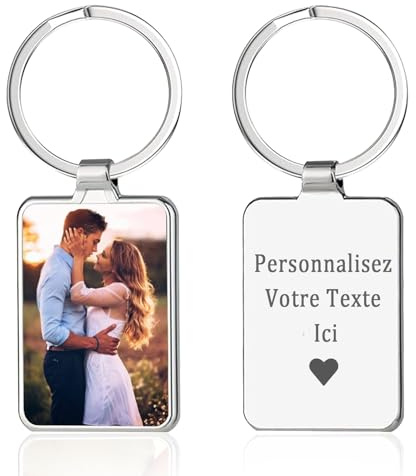 Porte-clés personnalisé avec photo - Porte-clés avec texte et photo gravés, cadeau personnalisé pour homme et petit ami