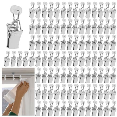 100 Stück Gardinenhaken für Schienen,Vorhang Klammern,Metall Gardinengleiter für Gardinenschiene,T-Glider Vorhangklammern,Vorhang Clips mit Rollen,Für Erkerfenster