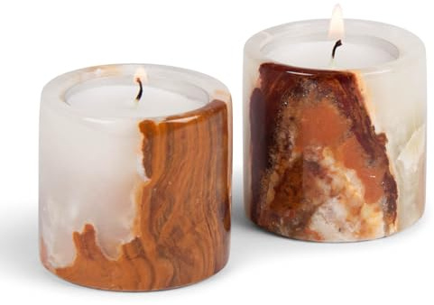 Teelichthalter aus Onyx-Marmor, 2 Stück, Zylinder-Design, für Heimdekoration, Geschenke & Tischdekoration