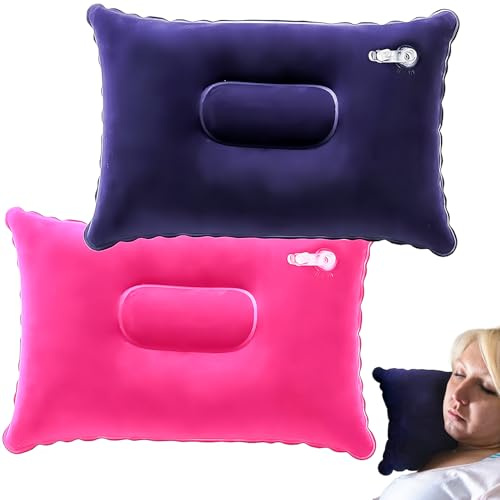 Ezranova ​2PCS Inflatable Camping Pillows - Ultralight Blow Up Pillow Set (Navy Blue & Hot Pink) with Flocked Surface, Portable Travel Neck Pillow for Adults, Hiking, Beach & Outdoor Use​