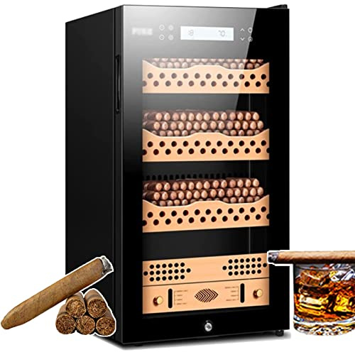 Cave à cigares thermostatique électrique 95 l, étagère en bois de cèdre doux, réglage intelligent de la température (12-22 °C), étagères et tiroirs en bois de cèdre espagnol, 4 niveaux de rangement