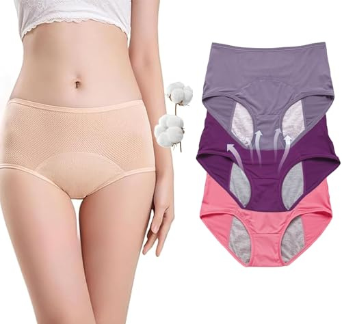Dry Wear Unterhose Damen Inkontinenz, Drywear Auslaufsichere Unterwäsche Damen, Höschen für Frauen Über 60 Waschbare, Wiederverwendbare Baumwollhöschen (3er-Set(C),M)