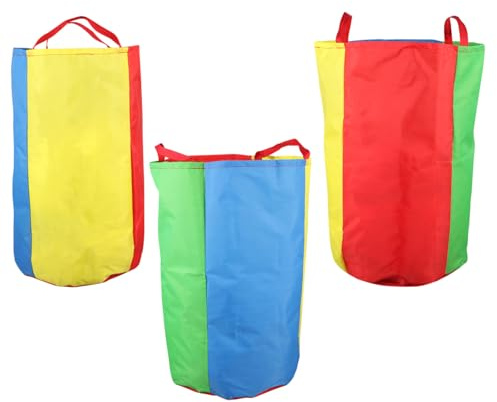 3 Stück Sackhüpf Säcke aus Gewebe mit Maßgeschneidertem Boden | Farbiges Design, für Schule und Outdoor Aktivitäten, Robust und Verschleißfest