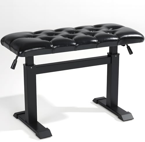 AKLOT Hydraulic Piano Bench, Keyboard Bench with Padded Cushion, Ajustable Duet Heavy Duty Piano Chair with 28 X 12.2 PU Leather, Piano Stool for Musicians