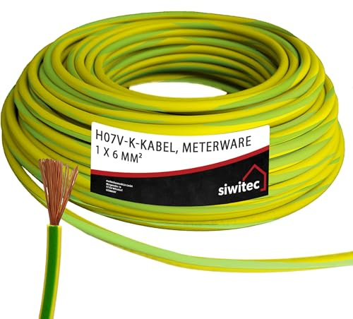 siwitec H07V-K Kabel 1 x 6 mm², Erdungskabel 6mm2, Erdungsleitung PVC feindrähtig, grün-gelb, Verdrahtungsleitung 450/750V, flexible Aderleitung, 3-100 m in der Auswahl - Ihre Länge: 2 m