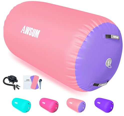 AWSUM Aufblasbare Air Rolle, Turnen Air Matte Rolle Air Barrel mit elektrischer Luftpumpe für Gymnastikmatte Backflip Yoga Air Tumbling Track Balance Trainer Trainingshilfe, Rosa Lila 120x75cm