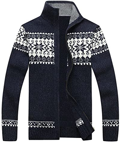 Mymyguoe Norwegian Knitted Jumper Men's Cardigan Sweat Jacket Winter Elegant Winter Jumper Thick Knitted Jumper Striped Print Costume Jacket Cardigan with Zip Business Jacket, blue, 4XL