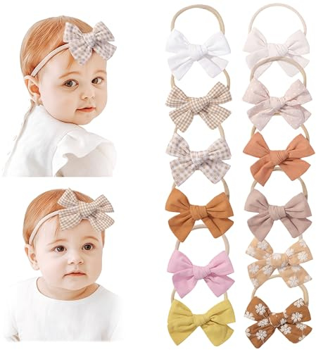CHarmeFleur Baby Mädchen Schleifen och Stirnbänder Dehnbare Nylon Haarbänder Haarschleifen Für Babykläder Handgemachte Haaraccessires
