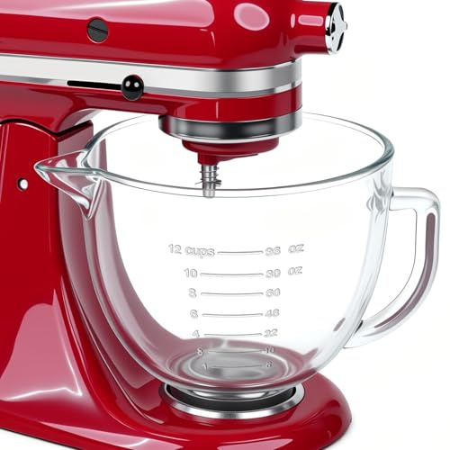 PQPO Bols à Mélanger en Verre Accessoire pour Mixeur Kitchen Aid à Tête Inclinable Compatibles Avec les Batteurs sur Socle 4.5&5, Permettant de les Placer au Micro-Ondes et au Réfrigérateur