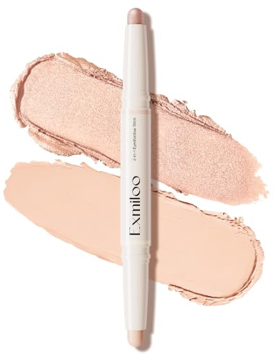 Exmiloo Fard à Paupières en Stick, Taupe Mat et Or Rosé | Mauve taupe irisé pour looks doux; crème modulable, facile à estomper, résistante après fixation.