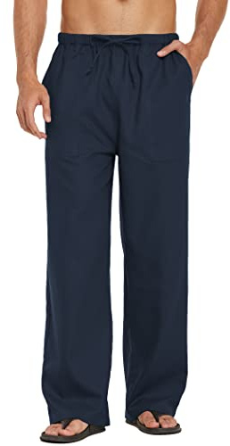 COOFANDY Pantalon Lin Homme Pantalons de Loisir Ample Pantalon Été Léger Pantalons Avec Poches Ceinture Élastique et Cordon de Serrage