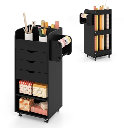 COSTWAY 3 Drawers Mobile File Cabinet, Lateral Storage Chest (Black)