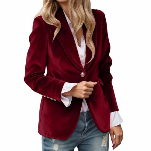 Generisch Chaqueta de mujer de un solo color, cuello chal con botones, terciopelo, elegante, entallada, chaqueta de traje, monocolor, moderno, deportivo, para bodas, cenas, fiestas, blazer