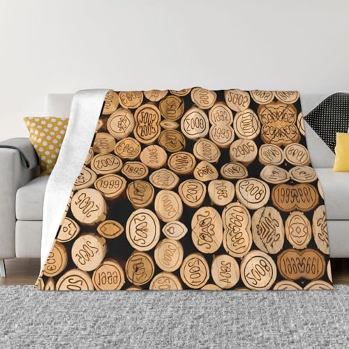 PHAYAH Bouchon de bouteille de vin avec motif vintage en flanelle 152,4 x 127 cm Couverture polaire douce toutes saisons Couverture chaude pour literie, canapé et voyage