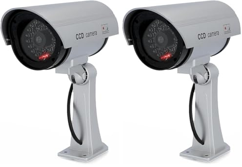 Unitec Caméra factice Simulation Véritable Caméra de Surveillance avec LED Clignotante Réglable Horizontal et Verticale Schtzart IP 44 Piles Inclus Vis et Chevilles de Montage (Lot de 2)