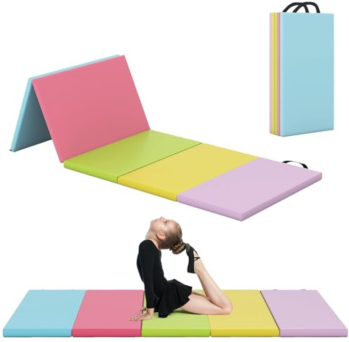 FANTASK Klappbare Weichbodenmatte, 200 x 75cm, Fitnessmatte aus PU 5 fach faltbar, Gymnastikmatte mit Tragegriff, Spielmatte, Sportmatte zuhause für Kinder Erwachsene