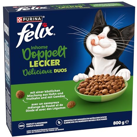 FELIX Doppelt Lecker Inhome, mit Huhn, Truthahn und Gemüse, 5 x 800g | Katzenfutter trocken