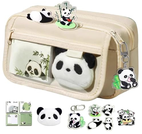 Estuche de lápices Panda - Bonito estuche de papelería escolar de gran capacidad | Organizador con cremallera para bolígrafos, lápices, marcadores, gomas, trabajo, escuela, almacenamiento de animales