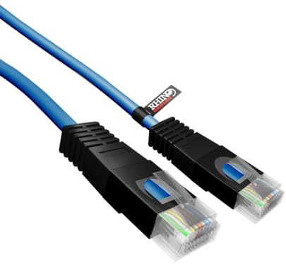 rhinocables Cat5e Patch Crossover Cable – RJ45 Direct Device Link for PC Networking, Console Bridging & Business Test Environments | Flexible PVC Jacket with ID Boots (Blue, 5m) | RJ45 Direct Device Link for PC Networking, Console Bridging & Business Test Environments