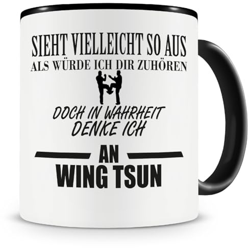 Samunshi® Ich denke an Wing Tsun Tasse Kaffeetasse Teetasse Kaffeepott Kaffeebecher Becher 300ml schwarz