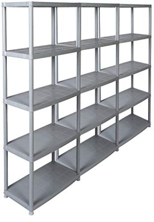 Kreher Spar-Set 3 Stück Kunststoffregal, Lagerregal in Grau, 5 Böden und 150 kg Traglast pro Regal. 71 x 38 x 171 H cm. TÜV Rheinland.