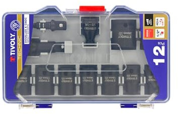 TIVOLY - Coffret Douilles À Choc - 9 Douilles 1/2 Ø 8 à 24 mm + 2 Adaptateurs + 1 Rallonge
