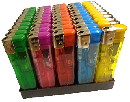 Electronic Refillable Lighters with Adjustable Flame Available in Different Packs (Pack of 50) Multicolor