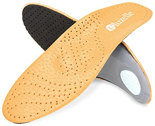 BLUZELLE Plantillas de Cuero Auténtico con Arco de Soporte, Plantillas Cómodas y Transpirables para Relajación, Cuidado y Refuerzo, Tamaño:41/42