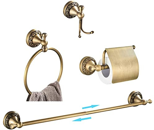 WOMAO Badezimmer Zubehör Set Antik Messing, Retro Vintage Handtuchhalter Wandmontage Handtuchring Handtuchhaken Toilettenpapierhalter zum Bohren Duschwand 4 Stück Set