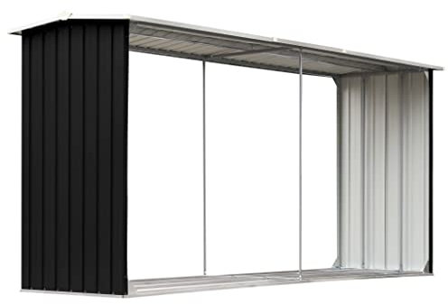 vidaXL Capannone da Giardino Aperto Ventilato Robusto Stabile Capanno Legname Struttura per Legna da Ardere in Acciaio Zincato 330x92x153 cm Antracite