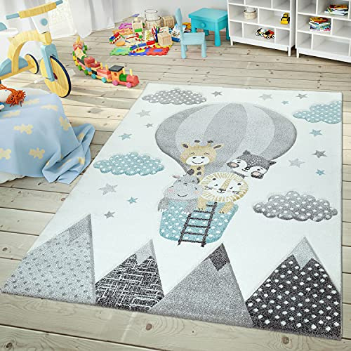 TT Home Kinderteppich 3D Optik Konturenschnitt Dschungeltiere Luftballon Motiv In Creme, Farbe:Creme, Größe:120x170 cm