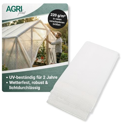 AGRI plus Profi Gitterplane 4 x 5 m I Stabile 220 g/m² Gartenfolie mit Ösenband I Transparente & reißfeste LDPE-Folie für den langfristigen Außeneinsatz I Wetterfest & 2 Jahre UV-beständig