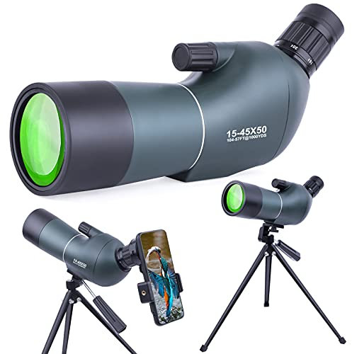 15–45 x 50 tubkikare med stativ, bärväska och smartphone-adapter, HD vattentätt kikare för fågelskådning målskytte, jakt, fågelskådning, vilda djur, astronomi, landskap jakt