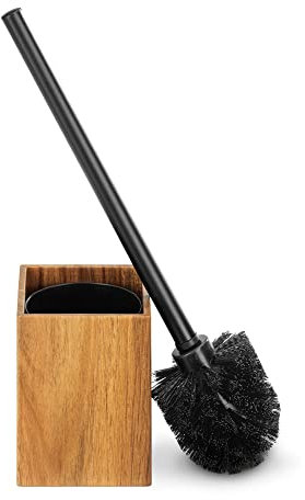 Navaris Toilettenbürste und Halter Akazienholz - Klobürste mit Halter aus Holz - WC Bürste in Schwarz - Klobürstenhalter WC Garnitur stehend