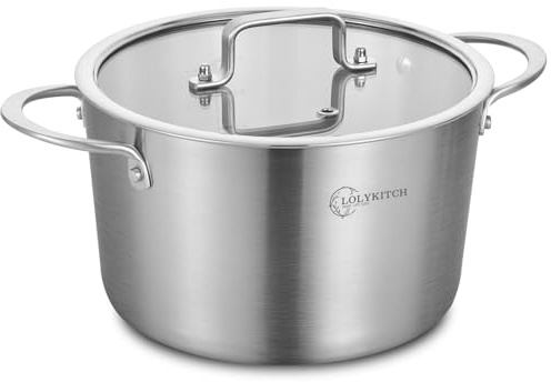 LOLYKITCH Tri-Ply 3 Quarts Stainless Steel Induction Cooking Pot,Small Stock Pot,Sauce Pot with Lid,Dishwasher and Oven Safe.