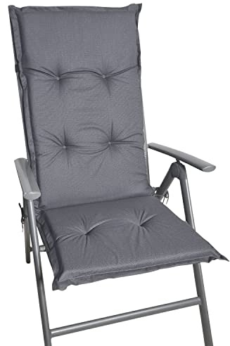 DILUMA Hochlehner Auflage Naxos für Gartenstühle 118x49 cm Uni Grau - 6 cm Starke Stuhlauflage mit Komfortschaumkern und Bezug aus Baumwoll-Mischgewebe - Made in EU mit ÖkoTex100