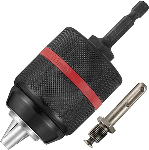 Eumtenr Portabrocas sin llave de repuesto multirápido, montaje de 1/2-20UNF, autoajustable de 1-13 mm, metal, portabrocas de taladro, compatible con máquina de perforación