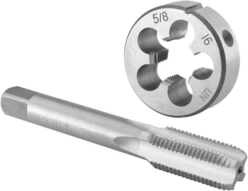 Burkit 1.6 cm-16 UN Gewindeschneider-Set rechts | 5/8 x 16 UN-Maschinengewindebohrer und runde Schneideisen, zum Schneiden oder Reparieren von Gewinden auf Metall.