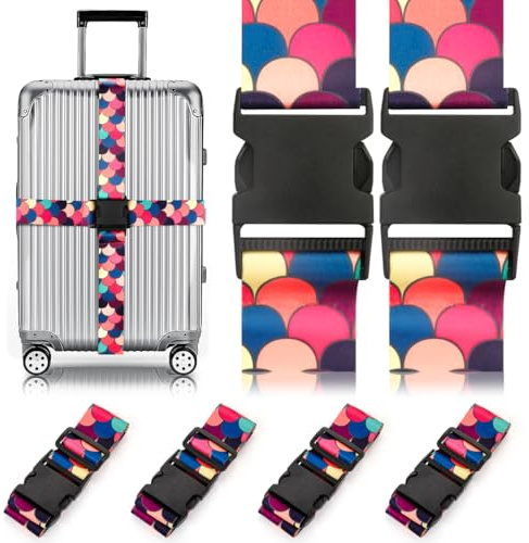 Gutsdoor 4 Stück Kofferbänder rutschfeste Koffergurte, Gepäckband Sicher Reisen, Besonders Auffällig Koffergurt Koffer Zubehör 1.96 in W x 6.23 ft L(4Pack) (4 Stück-M04)
