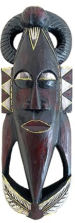 OMA African Wall Mask Sculpture Hand Carved Wooden Protection Lucky Tribal Tiki Wall Decor Hanging Home Gift Large Size (Good Luck)