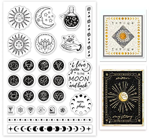 GLOBLELAND Tema de Constelación Mágica Signos Astrológicos Sello Transparente Sello de Silicona Sellos Transparentes de Goma para Hacer Tarjetas DIY Decoración de Álbum de Recortes