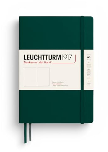 LEUCHTTURM1917 - Notebook Hardcover Medium A5-251 Numbered Pages for Writing and Journaling (Forest Green, Plain)