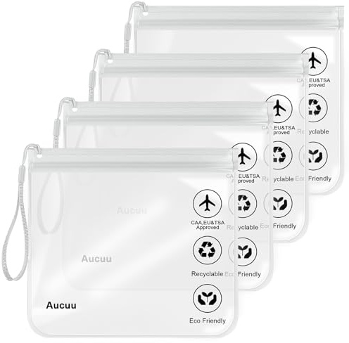 Aucuu 1L Flugzeug Beutel Flüssigkeiten,20x20cm Kulturbeutel Transparen Reise Kosmetiktasche,Transparent Kulturtasche,Auslaufsichere Reisekulturbeutel,Flughafensicherheit Zugelassene Flüssigkeitsbeutel