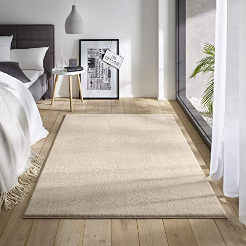 TacaHome Waschbarer Kurzflor Teppich Anti-Rutsch I Flauschiger Flachflor für Badezimmer Wohnzimmer Schlafzimmer Kinderzimmer Flur Läufer | 60 x 120 cm Creme
