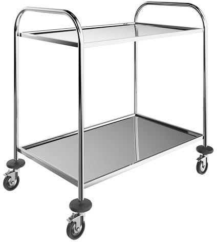 BLV servierwagen Edelstahl mit Rollen，küchenwagen Edelstahl Küchen rollenwagen für Hotels, Krankenhäuser, Schulen (2 böden)