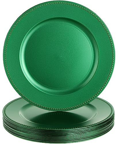 Lot de 12 assiettes rondes en plastique de 33 cm pour mariage, assiettes de dîner, décoration de table, d'événement (vert)