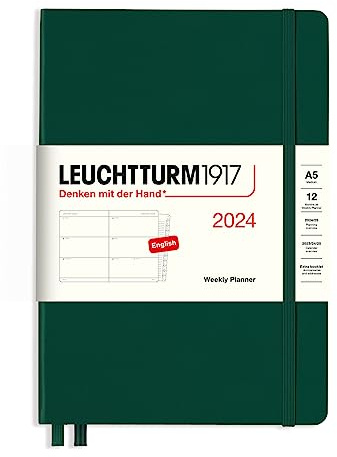 LEUCHTTURM1917 367608 Wochenkalender Medium (A5) 2024, 12 Monate, Forest Green, Englisch