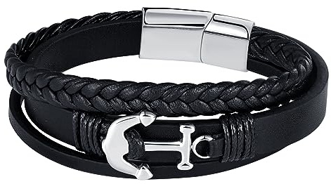 Feilok Anker Armband Herren Leder Armband Geflochtenes Armband Armreif Wickelarmband Manschette für Männer mit Magnet Verschluss