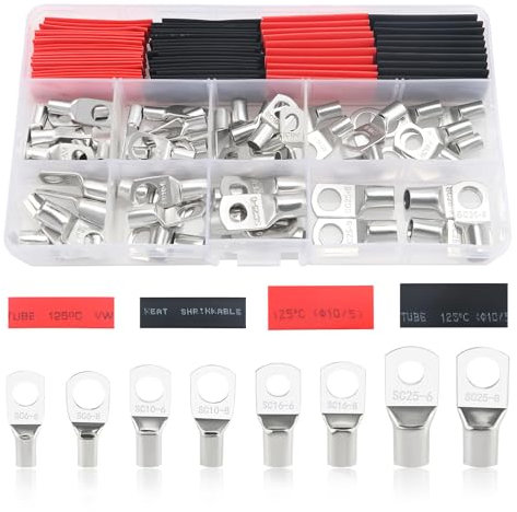 YIXISI 120 Pièces M6/M8 Cosses Tubulaires Kit, Cosses de Embouts de Câble de Batterie, pour Câble Électrique, avec Gaines Thermorétractables, Argent